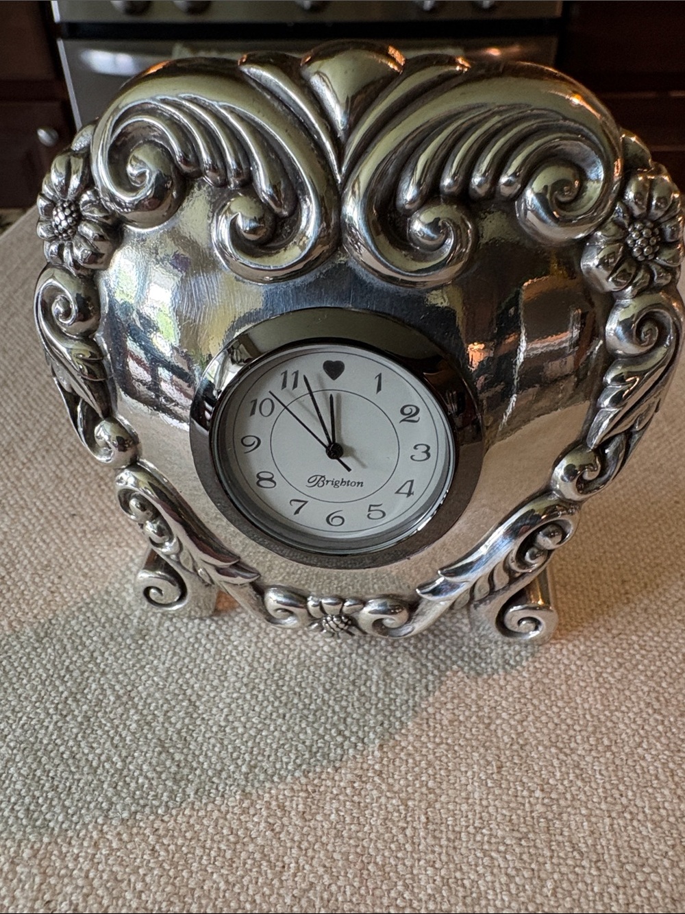 Brighton Silver Heart Decorative Clock with Filigree Accents - Picture 2 of 4